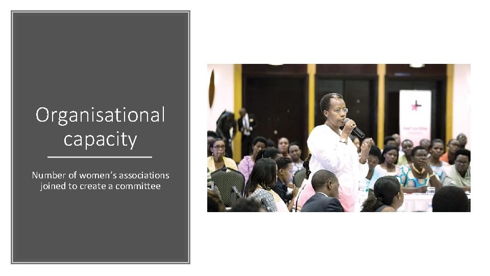 Organisational capacity Number of women’s associations joined to create a committee Organisational capacity Number of women’s associations joined to create a committee