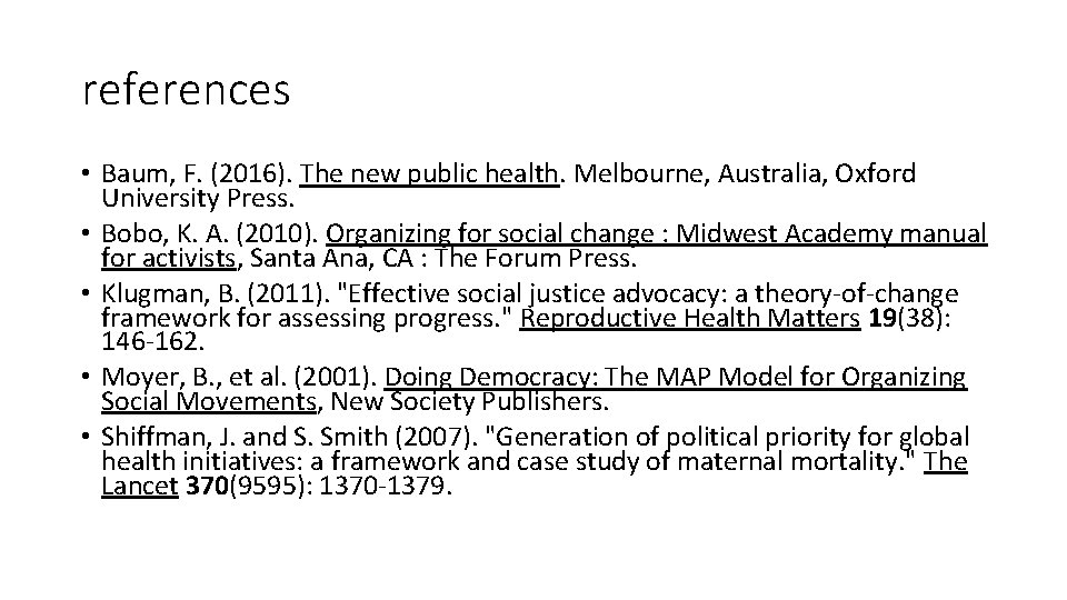 references • Baum, F. (2016). The new public health. Melbourne, Australia, Oxford University Press. references • Baum, F. (2016). The new public health. Melbourne, Australia, Oxford University Press.