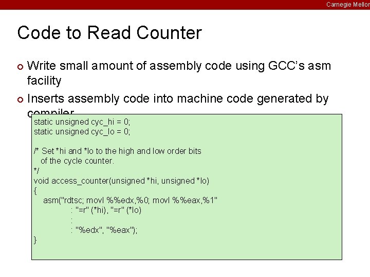 Carnegie Mellon Code to Read Counter Write small amount of assembly code using GCC’s