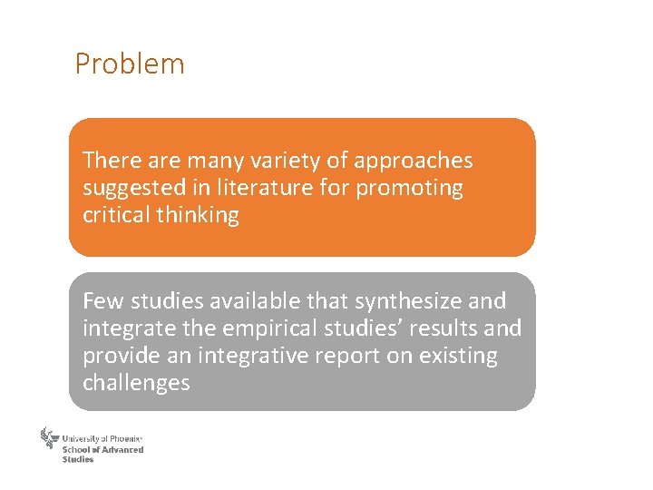 Problem There are many variety of approaches suggested in literature for promoting critical thinking