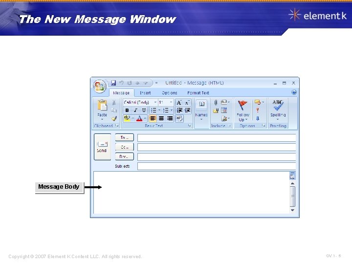 The New Message Window Message Body Copyright © 2007 Element K Content LLC. All