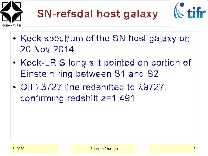 SN-refsdal host galaxy • Keck spectrum of the SN host galaxy on 20 Nov