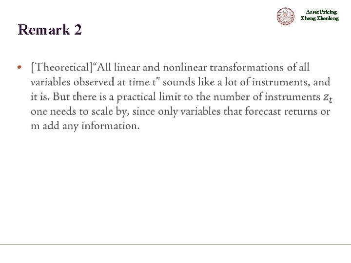 Asset Pricing Zhenlong Remark 2 • 