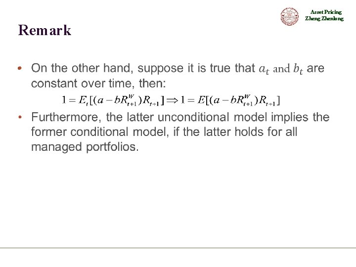 Asset Pricing Zhenlong Remark • 
