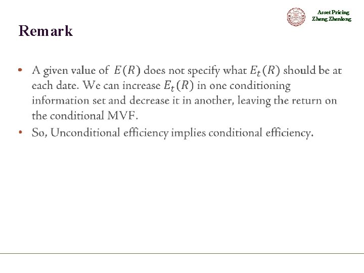Asset Pricing Zhenlong Remark • 
