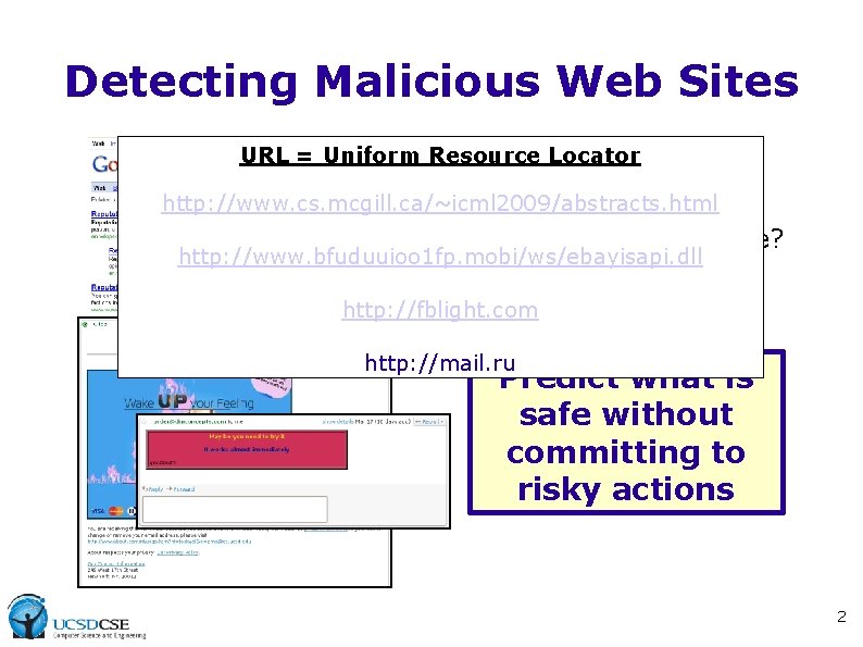 Detecting Malicious Web Sites URL = Uniform Resource • Safe. Locator URL? • Web Detecting Malicious Web Sites URL = Uniform Resource • Safe. Locator URL? • Web