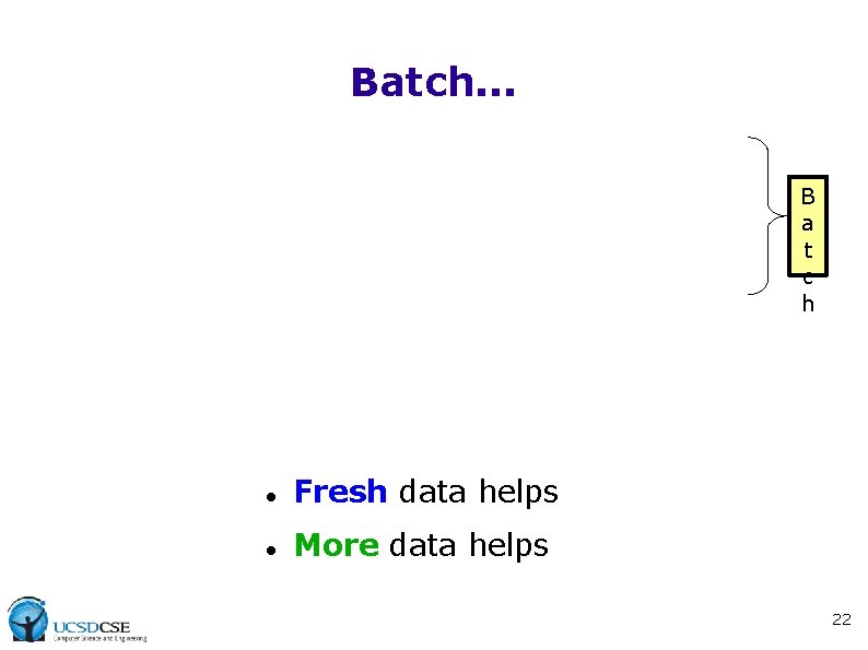 Batch. . . B a t c h Fresh data helps More data helps