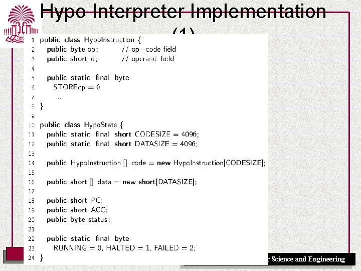 Hypo Interpreter Implementation (1) UNIVERSITY OF SOUTH CAROLINA Department of Computer Science and Engineering