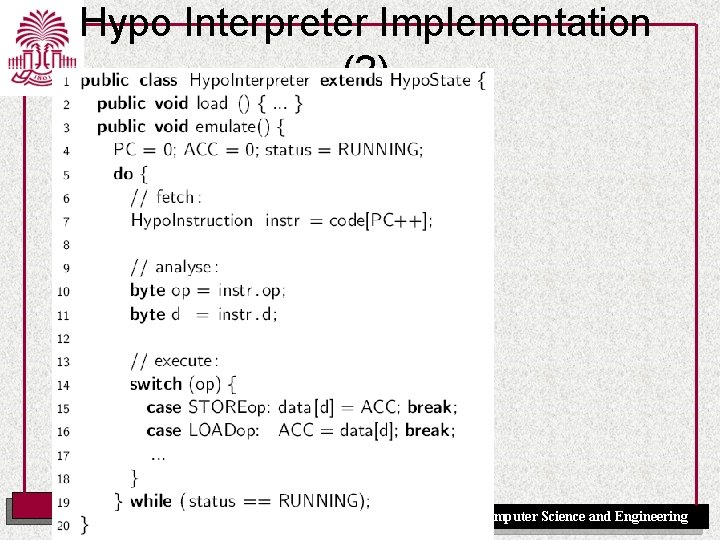 Hypo Interpreter Implementation (2) UNIVERSITY OF SOUTH CAROLINA Department of Computer Science and Engineering