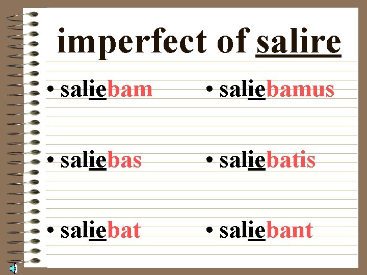 imperfect of salire • saliebamus • saliebatis • saliebat • saliebant 