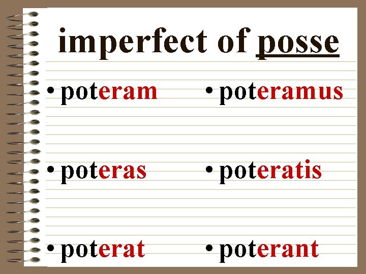 imperfect of posse • poteramus • poteratis • poterat • poterant 