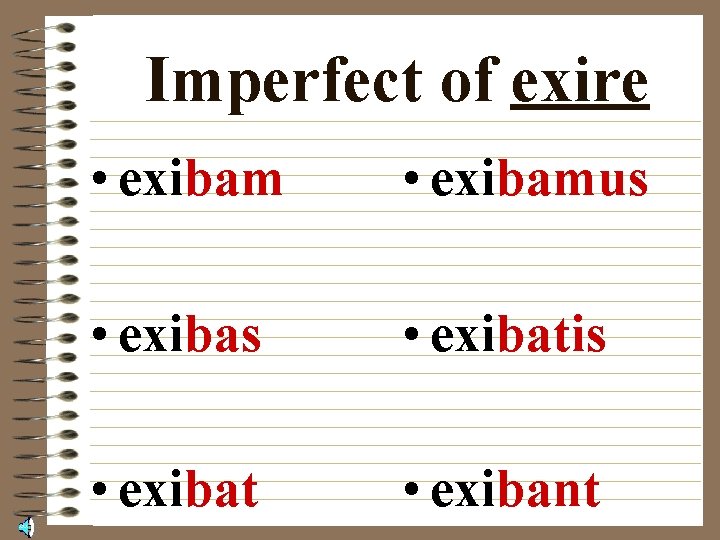 Imperfect of exire • exibamus • exibatis • exibat • exibant 