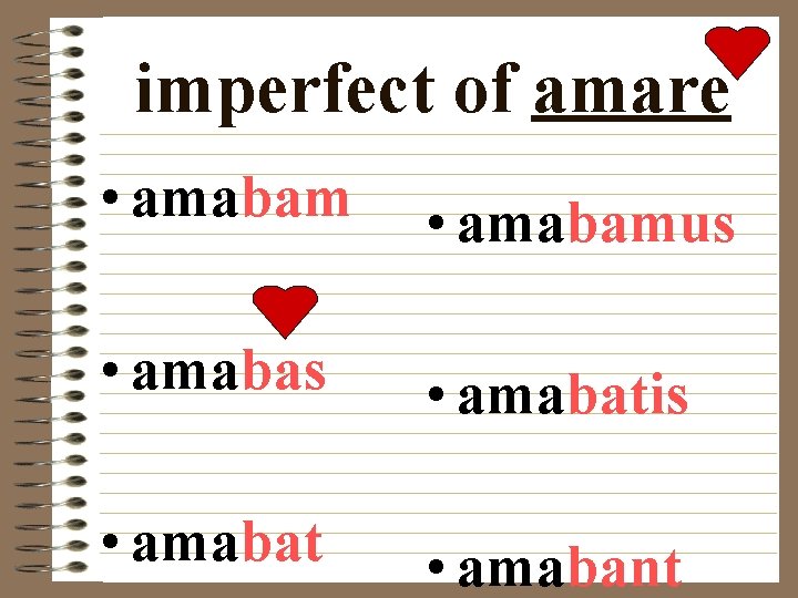 imperfect of amare • amabamus • amabatis • amabat • amabant 