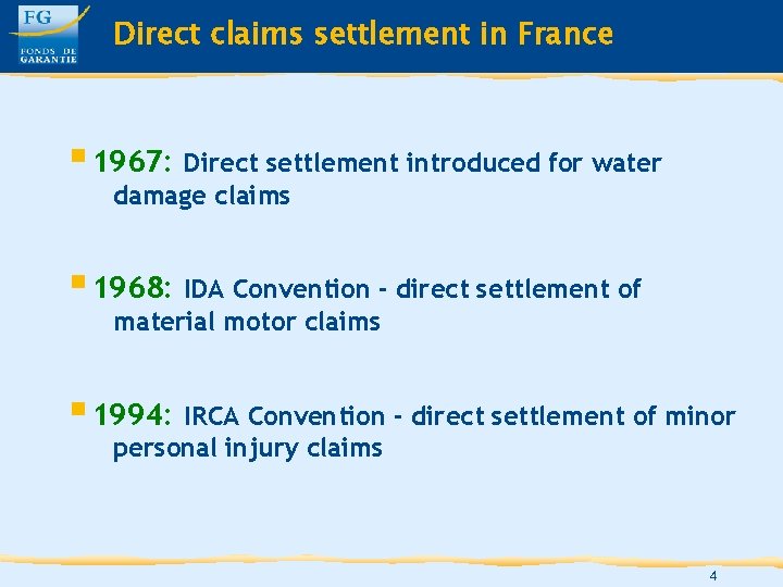 Direct claims settlement in France § 1967: Direct settlement introduced for water damage claims