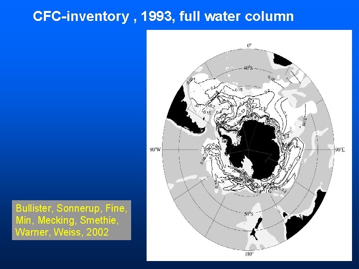 CFC-inventory , 1993, full water column Bullister, Sonnerup, Fine, Min, Mecking, Smethie, Warner, Weiss,