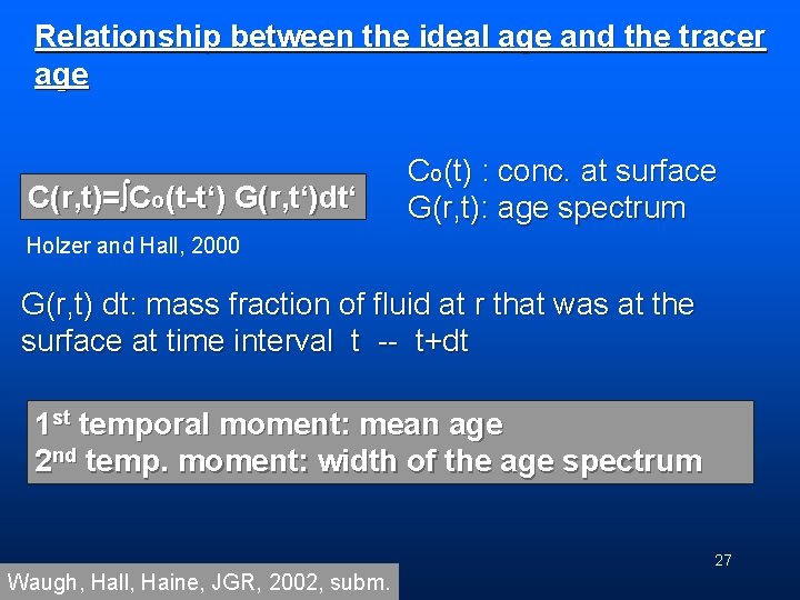 Relationship between the ideal age and the tracer age C(r, t)= Co(t-t‘) G(r, t‘)dt‘