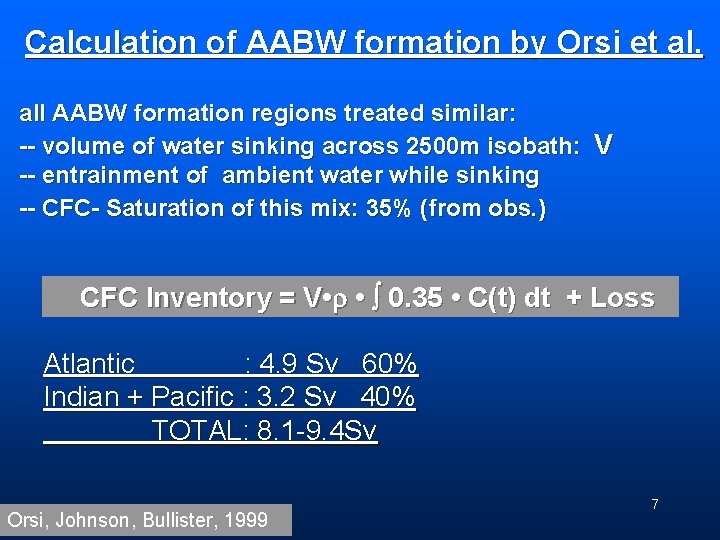 Calculation of AABW formation by Orsi et al. all AABW formation regions treated similar: