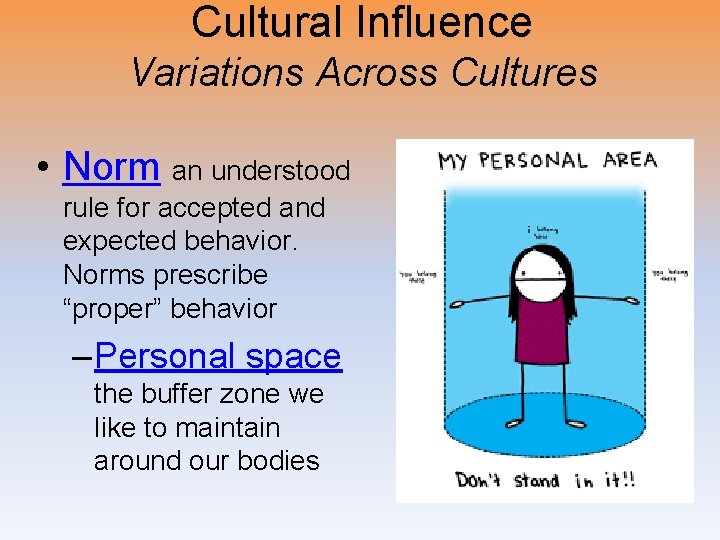 Cultural Influence Variations Across Cultures • Norm an understood rule for accepted and expected