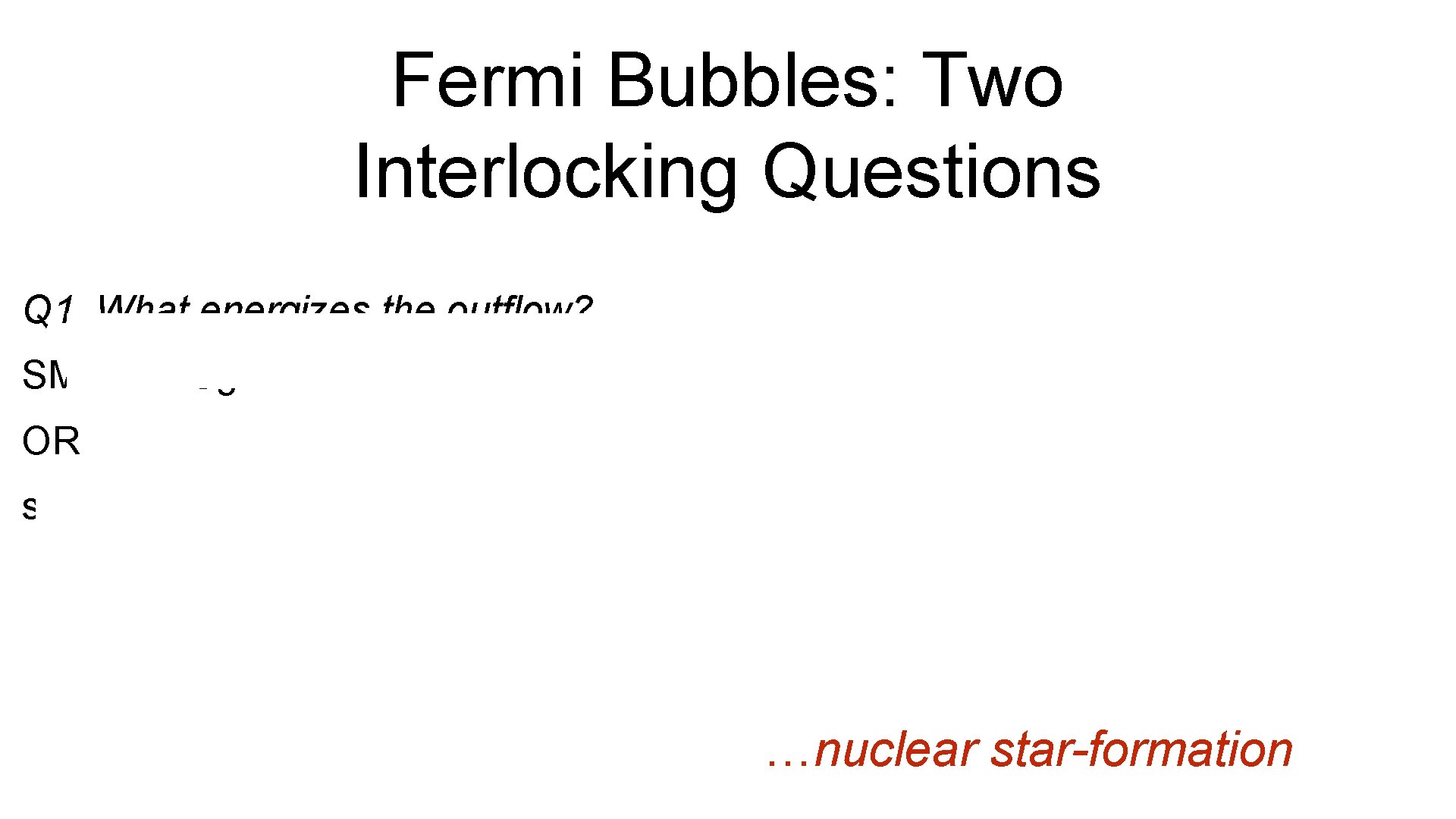 Fermi Bubbles: Two Interlocking Questions Q 1. What energizes the outflow? SMBH at Sgr