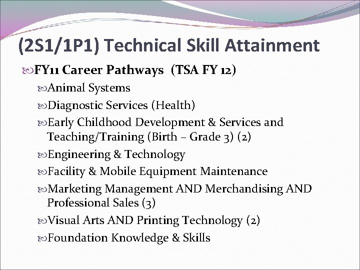 (2 S 1/1 P 1) Technical Skill Attainment FY 11 Career Pathways (TSA FY