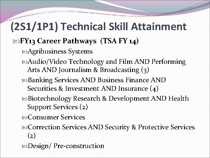 (2 S 1/1 P 1) Technical Skill Attainment FY 13 Career Pathways (TSA FY