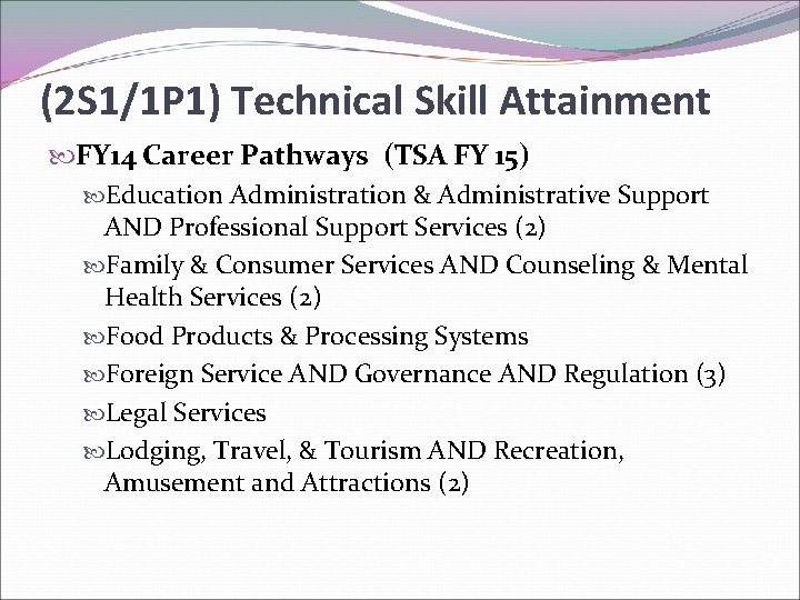 (2 S 1/1 P 1) Technical Skill Attainment FY 14 Career Pathways (TSA FY