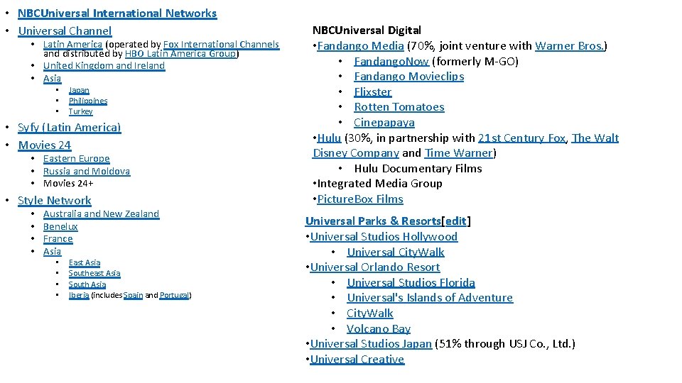  • NBCUniversal International Networks • Universal Channel • Latin America (operated by Fox