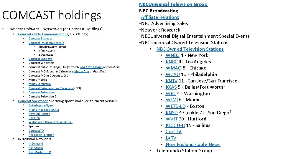 COMCAST holdings • Comcast Holdings Corporation (or Comcast Holdings) • Comcast Cable Communications, LLC