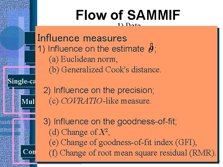 Flow of SAMMIF 1) Data 2) Pre Data entry measures Influence Estimate ordinarily using