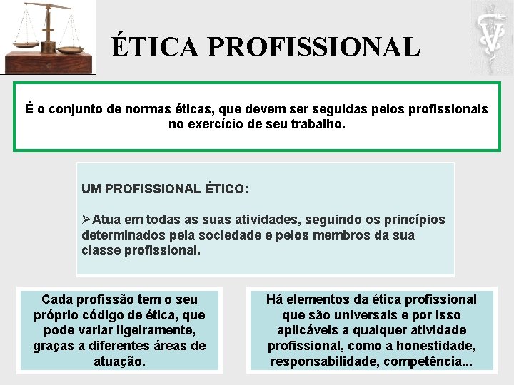 ÉTICA PROFISSIONAL É o conjunto de normas éticas, que devem ser seguidas pelos profissionais
