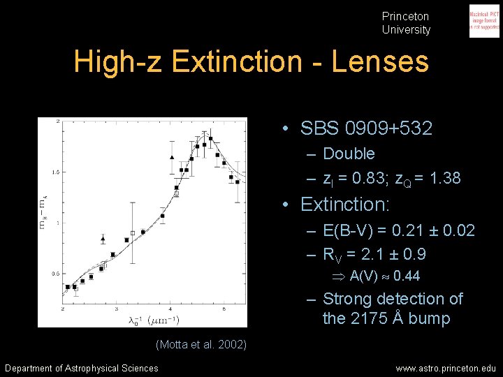 Princeton University High-z Extinction - Lenses • SBS 0909+532 – Double – zl = Princeton University High-z Extinction - Lenses • SBS 0909+532 – Double – zl =