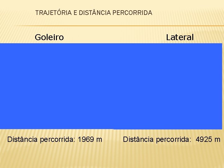 TRAJETÓRIA E DIST NCIA PERCORRIDA Goleiro Distância percorrida: 1969 m Lateral Distância percorrida: 4925