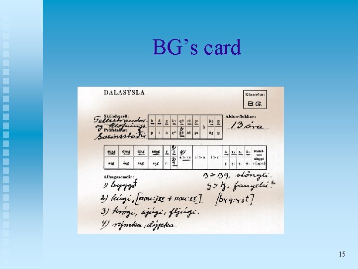 BG’s card 15 