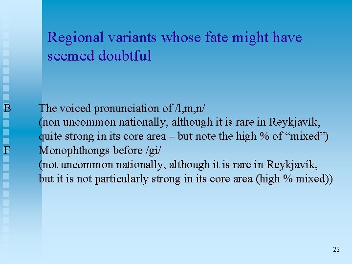 Regional variants whose fate might have seemed doubtful B F The voiced pronunciation of