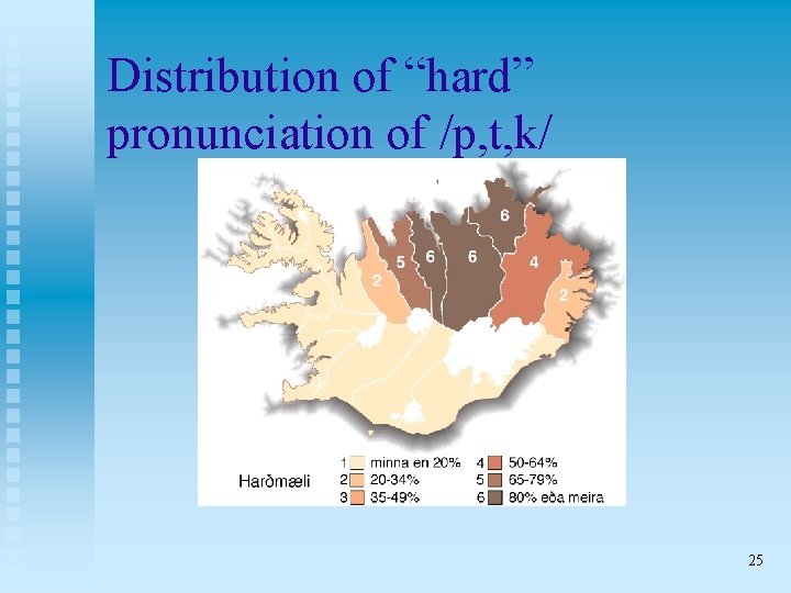 Distribution of “hard” pronunciation of /p, t, k/ 25 