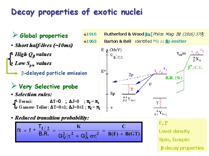 Decay properties of exotic nuclei Ø Global properties • Short half-lives ( 10 ms)