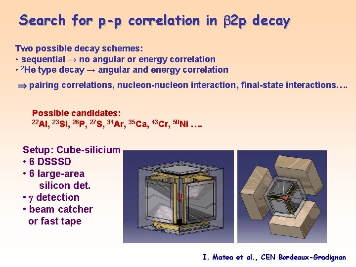 Search for p-p correlation in 2 p decay Two possible decay schemes: • sequential