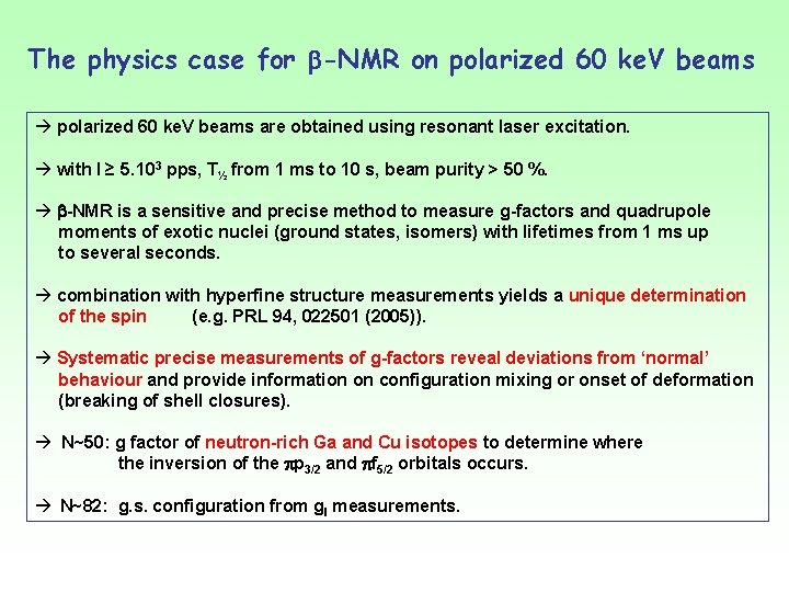 The physics case for -NMR on polarized 60 ke. V beams à polarized 60