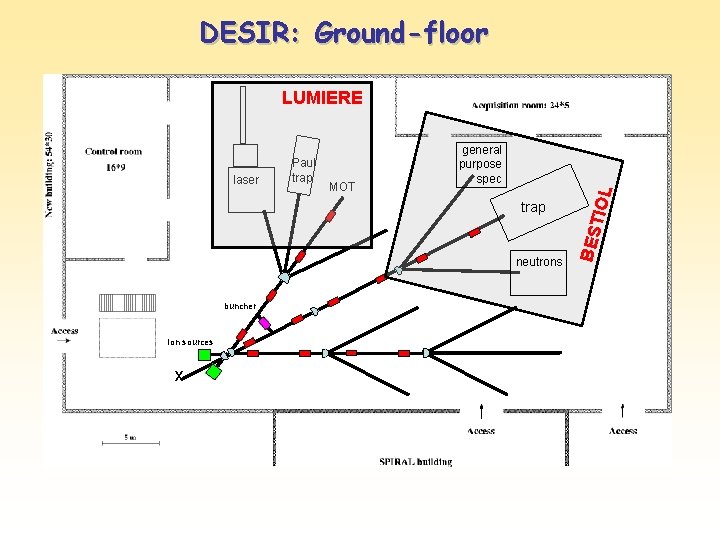 DESIR: Ground-floor LUMIERE trap neutrons buncher Ion sources x TIOL MOT general purpose spec