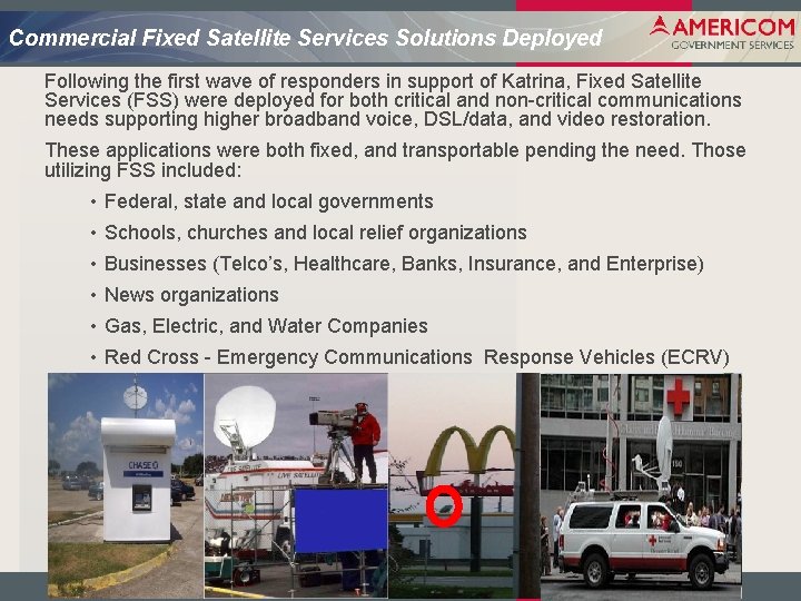 Commercial Fixed Satellite Services Solutions Deployed Following the first wave of responders in support