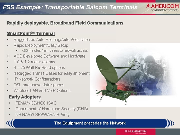 FSS Example: Transportable Satcom Terminals Rapidly deployable, Broadband Field Communications Smart. Pointtm Terminal •