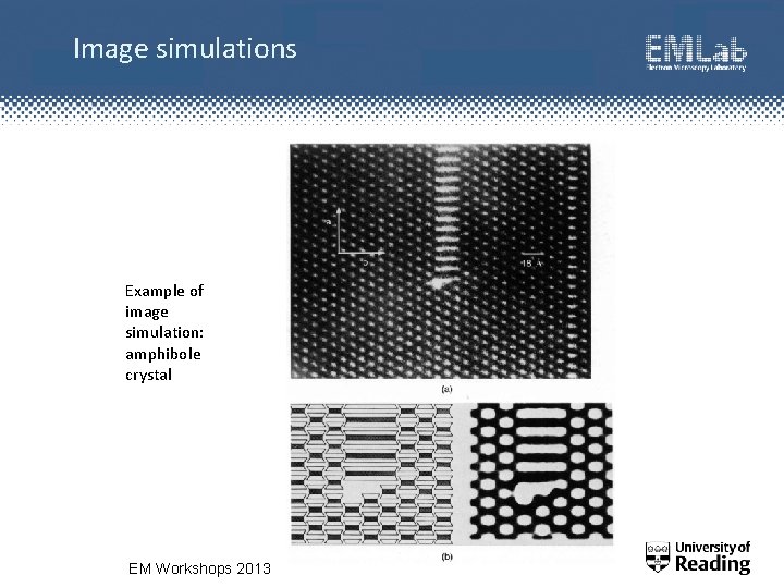 Image simulations Example of image simulation: amphibole crystal EM Workshops 2013 