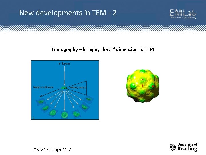 New developments in TEM - 2 Tomography – bringing the 3 rd dimension to