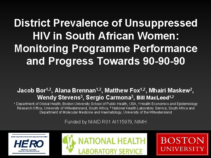 District Prevalence of Unsuppressed HIV in South African Women: Monitoring Programme Performance and Progress