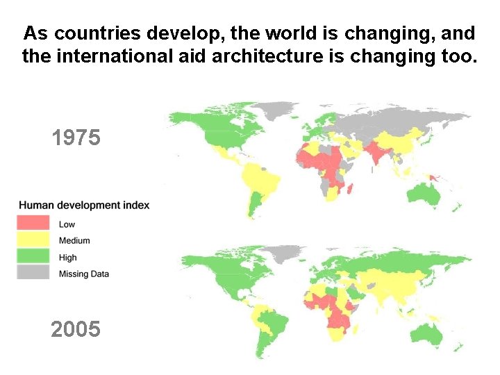 As countries develop, the world is changing, and the international aid architecture is changing