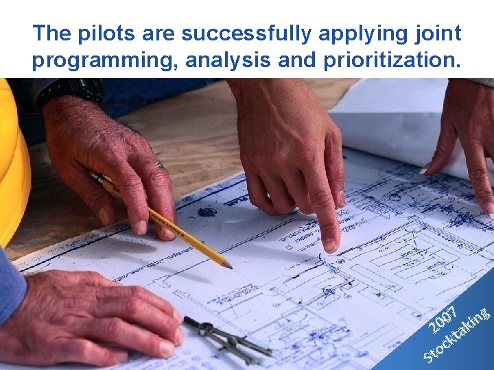 The pilots are successfully applying joint programming, analysis and prioritization. 7 ng 0 20