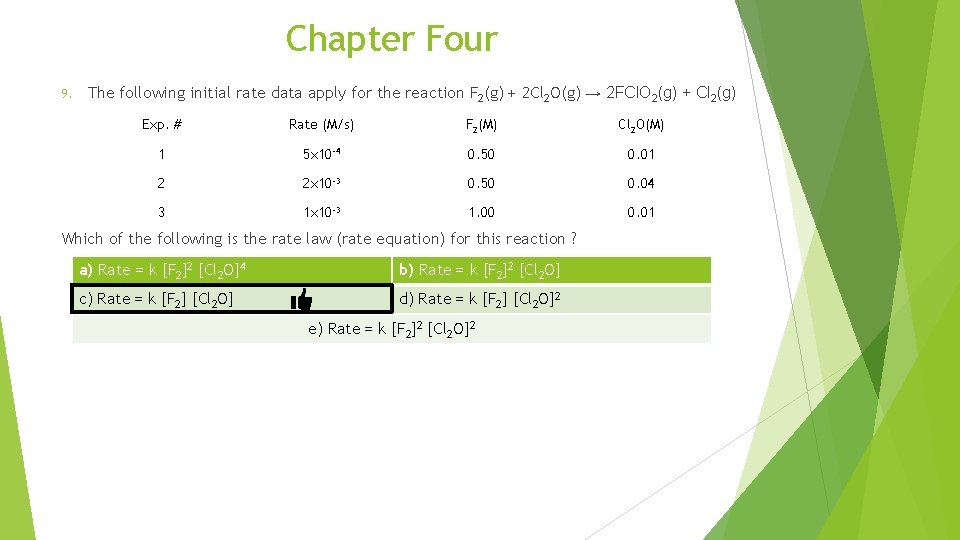 Chapter Four 9. The following initial rate data apply for the reaction F 2(g)