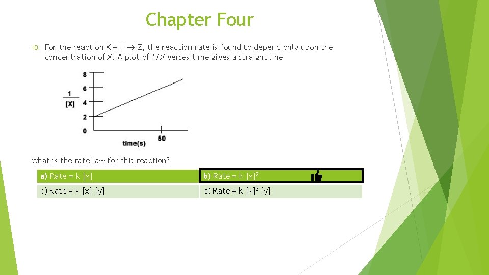 Chapter Four 10. For the reaction X + Y Z, the reaction rate is