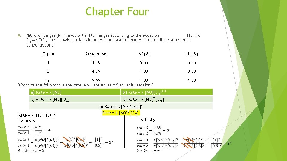 Chapter Four 8. Nitric oxide gas (NO) react with chlorine gas according to the Chapter Four 8. Nitric oxide gas (NO) react with chlorine gas according to the