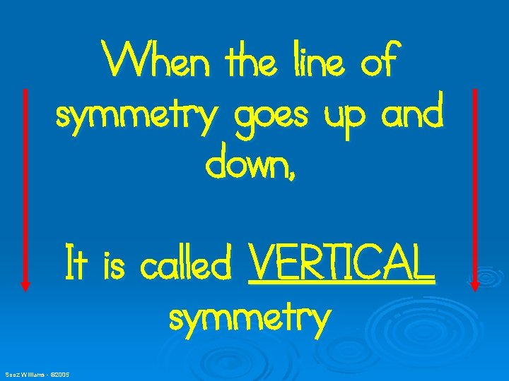 When the line of symmetry goes up and down, It is called VERTICAL symmetry